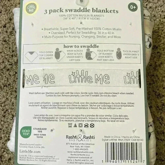 Little Me 3 Pack Swaddle Blankets - Picture 5 of 5